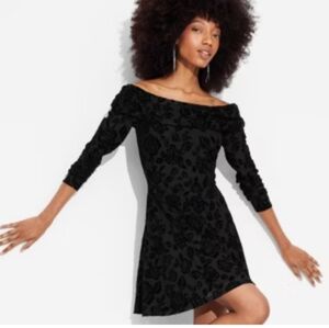 Elegant Black Flocked Floral Dress